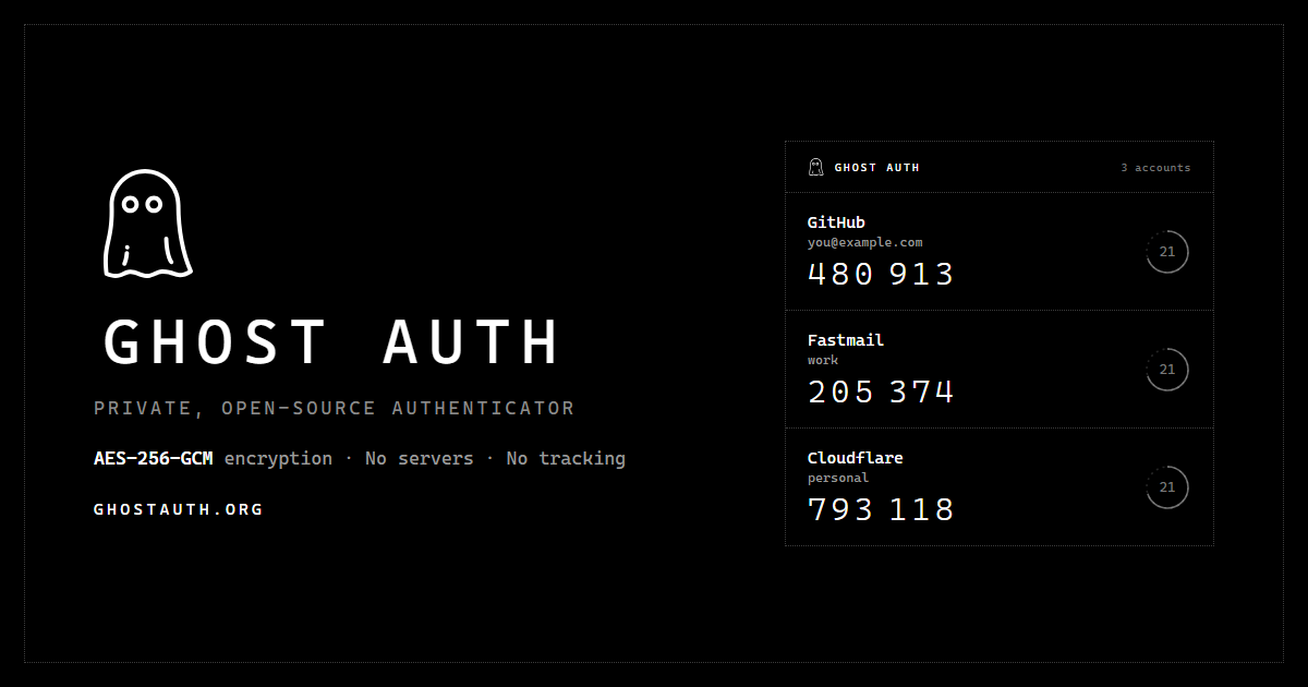 Ghost Auth · Private, Open-Source 2FA Authenticator